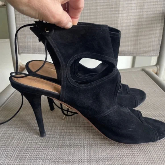 Aquazzura Black Suede Cut Out "Sexy Thing" Heels - Picture 6 of 13